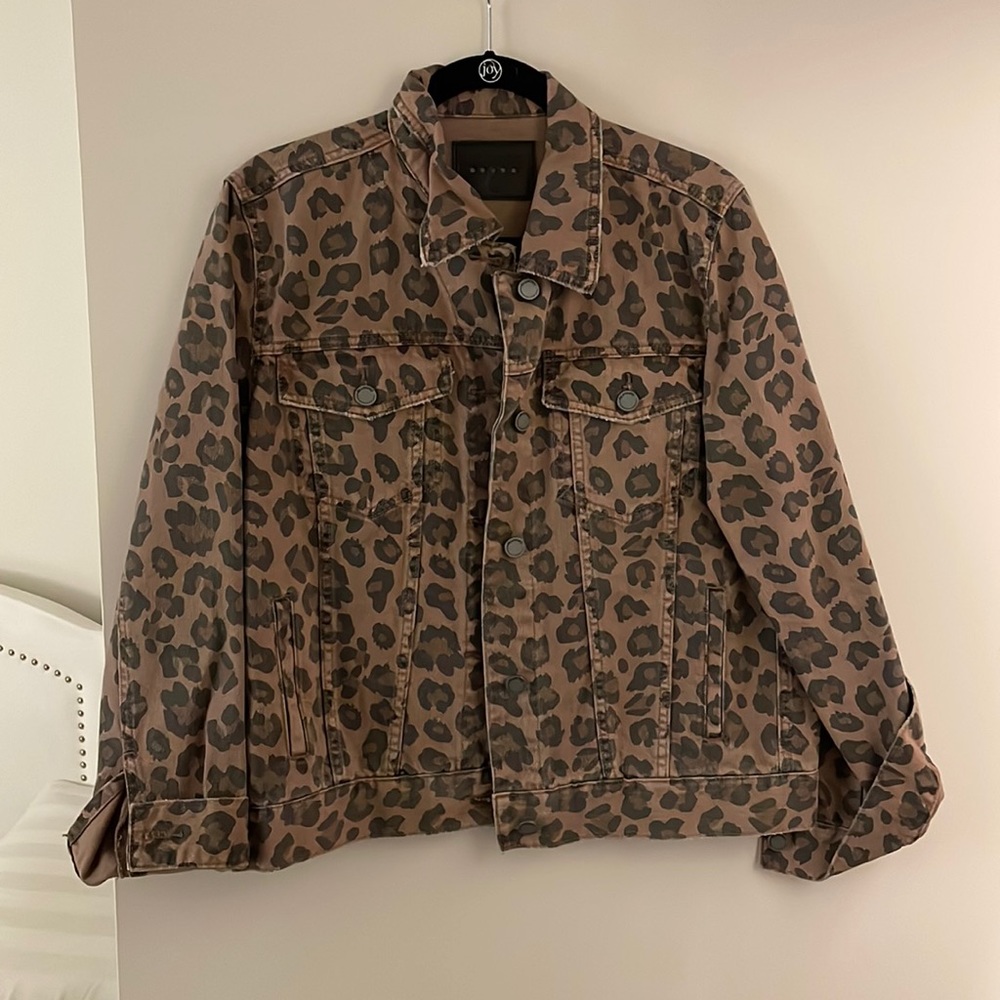 Blank NYC Leopard Print Jean Jacket - Brown and Black